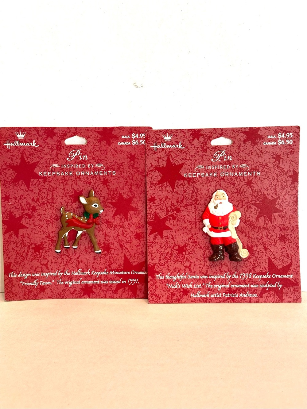 Hallmark Santa Nicks Wish List and Friendly Fawn Pin Set